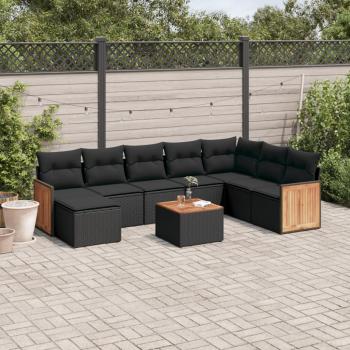 ARDEBO.de - 9-tlg. Garten-Sofagarnitur mit Kissen Schwarz Poly Rattan