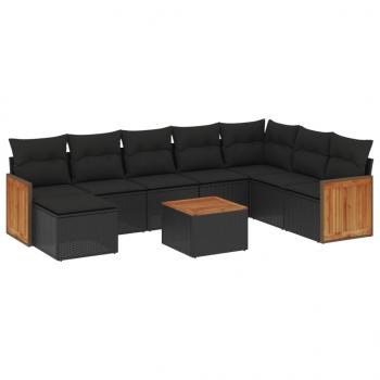 9-tlg. Garten-Sofagarnitur mit Kissen Schwarz Poly Rattan