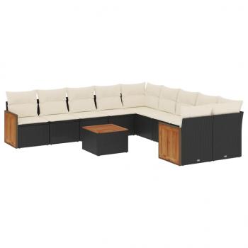 ARDEBO.de - 11-tlg. Garten-Sofagarnitur mit Kissen Schwarz Poly Rattan