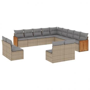 ARDEBO.de - 13-tlg. Garten-Sofagarnitur mit Kissen Beige Poly Rattan