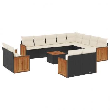 ARDEBO.de - 13-tlg. Garten-Sofagarnitur mit Kissen Schwarz Poly Rattan