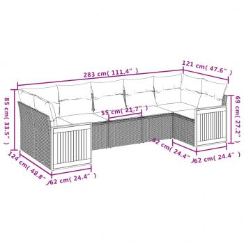 7-tlg. Garten-Sofagarnitur mit Kissen Grau Poly Rattan