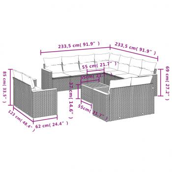 12-tlg. Garten-Sofagarnitur mit Kissen Beige Poly Rattan