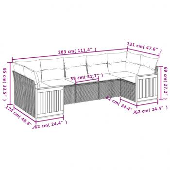 7-tlg. Garten-Sofagarnitur mit Kissen Schwarz Poly Rattan