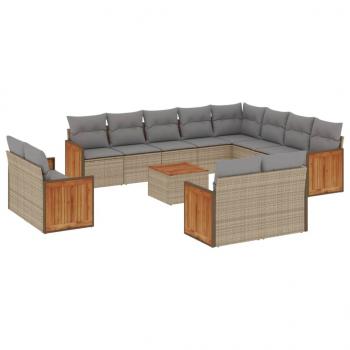 13-tlg. Garten-Sofagarnitur mit Kissen Beige Poly Rattan