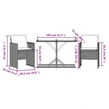 3-tlg. Bistro-Set mit Kissen Schwarz Poly Rattan