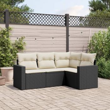 ARDEBO.de - 4-tlg. Garten-Sofagarnitur mit Kissen Schwarz Poly Rattan