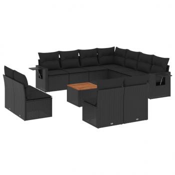 12-tlg. Garten-Sofagarnitur mit Kissen Schwarz Poly Rattan