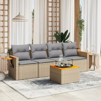 ARDEBO.de - 5-tlg. Garten-Sofagarnitur mit Kissen Beige Poly Rattan