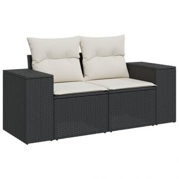 3-tlg. Garten-Sofagarnitur mit Kissen Schwarz Poly Rattan