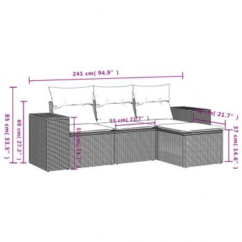 4-tlg. Garten-Sofagarnitur mit Kissen Beige Poly Rattan