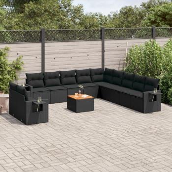 ARDEBO.de - 12-tlg. Garten-Sofagarnitur mit Kissen Schwarz Poly Rattan