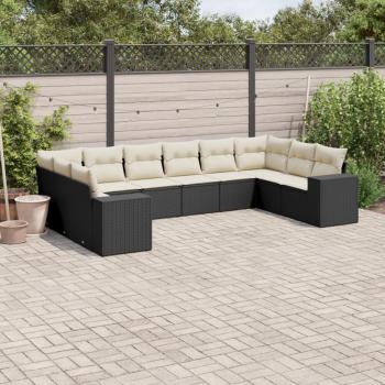 ARDEBO.de - 10-tlg. Garten-Sofagarnitur mit Kissen Schwarz Poly Rattan