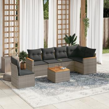 ARDEBO.de - 7-tlg. Garten-Sofagarnitur mit Kissen Grau Poly Rattan