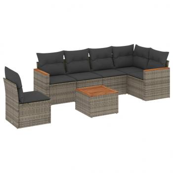 7-tlg. Garten-Sofagarnitur mit Kissen Grau Poly Rattan