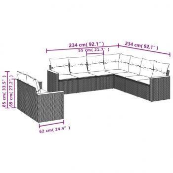 9-tlg. Garten-Sofagarnitur mit Kissen Beige Poly Rattan