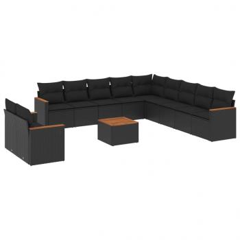 ARDEBO.de - 12-tlg. Garten-Sofagarnitur mit Kissen Schwarz Poly Rattan