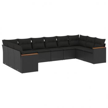 ARDEBO.de - 10-tlg. Garten-Sofagarnitur mit Kissen Schwarz Poly Rattan