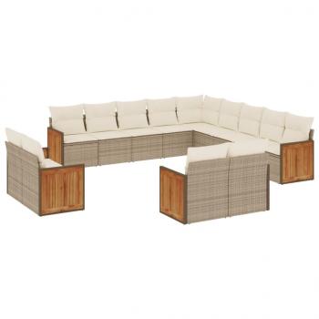 ARDEBO.de - 13-tlg. Garten-Sofagarnitur mit Kissen Beige Poly Rattan