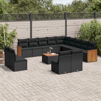 ARDEBO.de - 14-tlg. Garten-Sofagarnitur mit Kissen Schwarz Poly Rattan