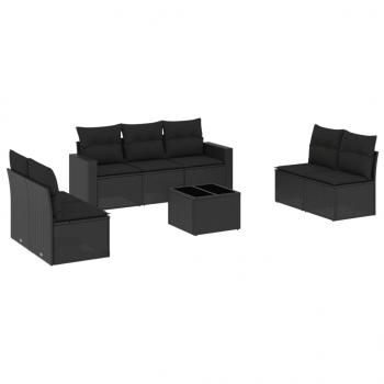 ARDEBO.de - 8-tlg. Garten-Sofagarnitur mit Kissen Schwarz Poly Rattan