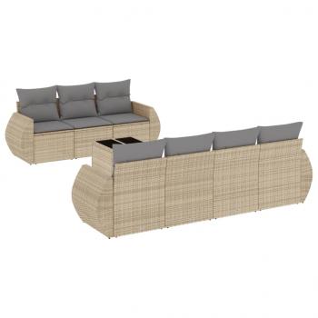 8-tlg. Garten-Sofagarnitur mit Kissen Beige Poly Rattan