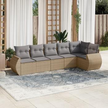 ARDEBO.de - 6-tlg. Garten-Sofagarnitur mit Kissen Beige Poly Rattan