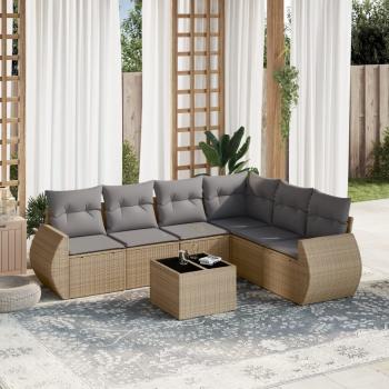 ARDEBO.de - 7-tlg. Garten-Sofagarnitur mit Kissen Beige Poly Rattan