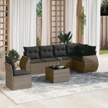 ARDEBO.de - 7-tlg. Garten-Sofagarnitur mit Kissen Grau Poly Rattan