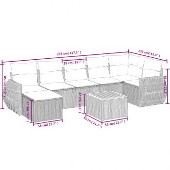 8-tlg. Garten-Sofagarnitur mit Kissen Beige Poly Rattan