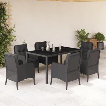 ARDEBO.de - 7-tlg. Garten-Essgruppe mit Kissen Schwarz Poly Rattan