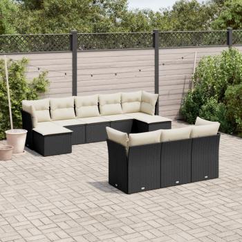 ARDEBO.de - 10-tlg. Garten-Sofagarnitur mit Kissen Schwarz Poly Rattan