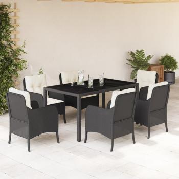 ARDEBO.de - 7-tlg. Garten-Essgruppe mit Kissen Schwarz Poly Rattan