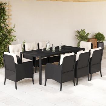 ARDEBO.de - 9-tlg. Garten-Essgruppe mit Kissen Schwarz Poly Rattan