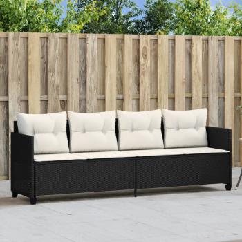 ARDEBO.de - Sonnenliege mit Kissen Schwarz Poly Rattan