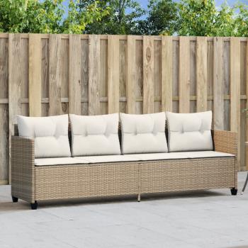 ARDEBO.de - Sonnenliege mit Kissen Beige Poly Rattan