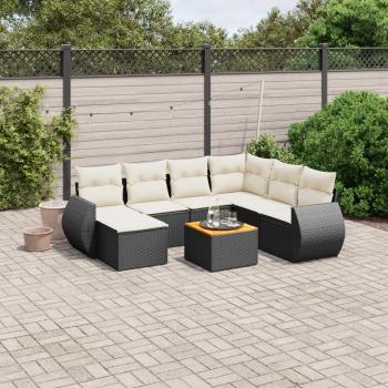 ARDEBO.de - 8-tlg. Garten-Sofagarnitur mit Kissen Schwarz Poly Rattan