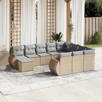 ARDEBO.de - 11-tlg. Garten-Sofagarnitur mit Kissen Beige Poly Rattan