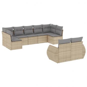 9-tlg. Garten-Sofagarnitur mit Kissen Beige Poly Rattan