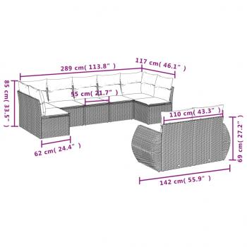 9-tlg. Garten-Sofagarnitur mit Kissen Beige Poly Rattan