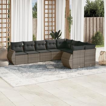 ARDEBO.de - 9-tlg. Garten-Sofagarnitur mit Kissen Grau Poly Rattan