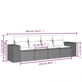 4-tlg. Garten-Sofagarnitur mit Kissen Grau Poly Rattan