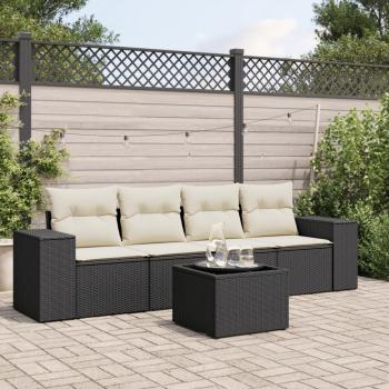 ARDEBO.de - 5-tlg. Garten-Sofagarnitur mit Kissen Schwarz Poly Rattan