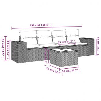 5-tlg. Garten-Sofagarnitur mit Kissen Schwarz Poly Rattan