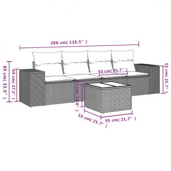 5-tlg. Garten-Sofagarnitur mit Kissen Beige Poly Rattan