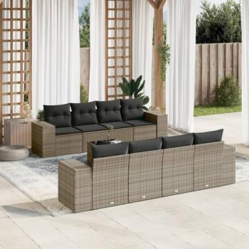 ARDEBO.de - 9-tlg. Garten-Sofagarnitur mit Kissen Grau Poly Rattan