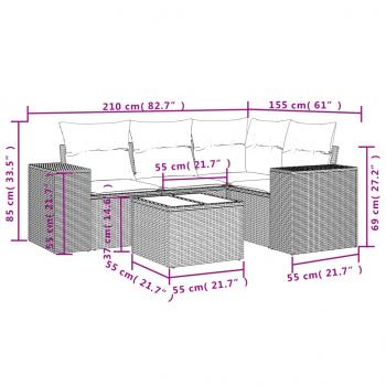 5-tlg. Garten-Sofagarnitur mit Kissen Schwarz Poly Rattan