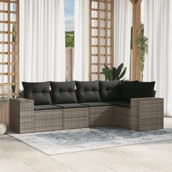 ARDEBO.de - 5-tlg. Garten-Sofagarnitur mit Kissen Grau Poly Rattan