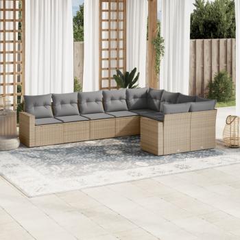 ARDEBO.de - 9-tlg. Garten-Sofagarnitur mit Kissen Beige Poly Rattan