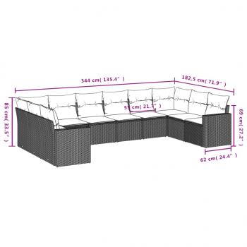 10-tlg. Garten-Sofagarnitur mit Kissen Grau Poly Rattan